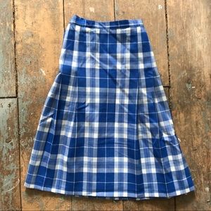 Vintage Knee-length Blue Plaid Skirt